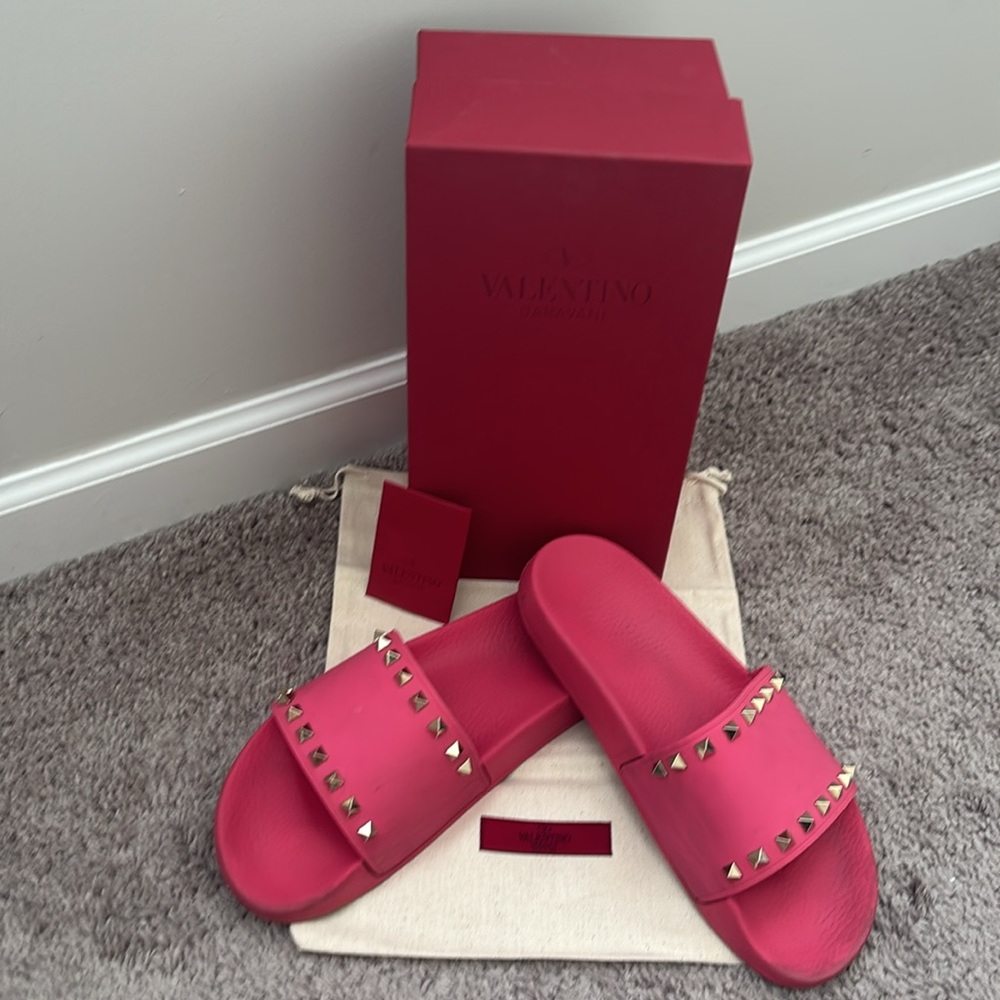 Valentino Pink Studded Slides